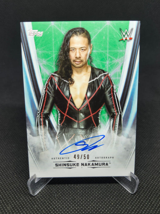 2020 Topps WWE Undisputed Shinsuke Nakamura On-Card Auto Green 49/50